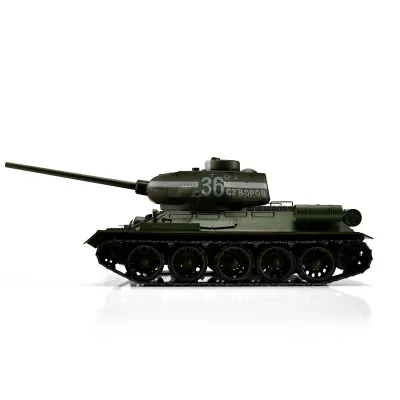 T34/85 RC Panzer 2.4 GHz 1/16 Profi-Metall IR Rauch mit Holzkiste