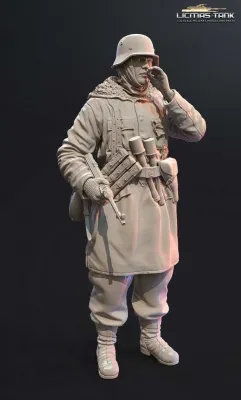 1/16 figure German MP40 soldier with steel helmet and cigarette WW2 unpainted resin