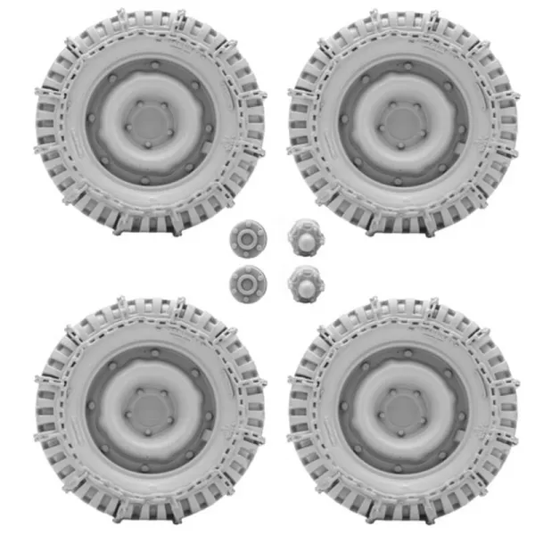 1/16 Kit WW II Willys Jeep wheels with tire chains