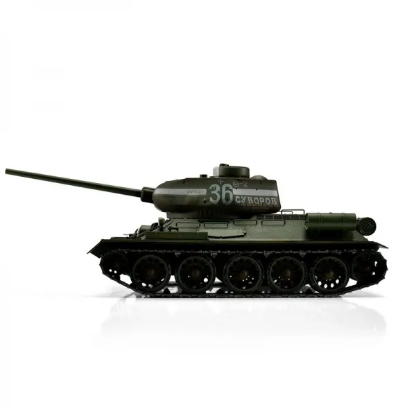 T34/85 RC Panzer 2.4 GHz 1/16 Profi-Metall BB Rauch mit Holzkiste