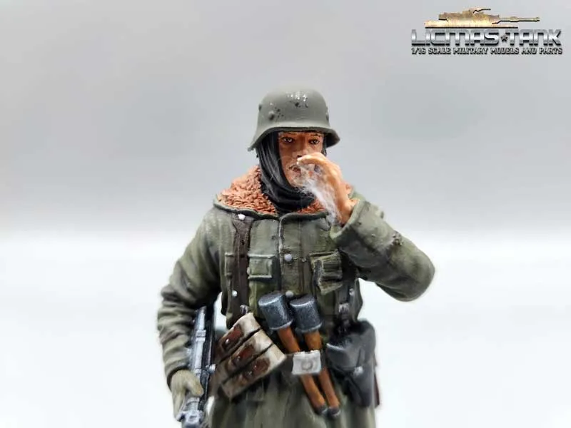1/16th figure German MP40 soldier with steel helmet and cigarette WW2 artist edition professional paint
