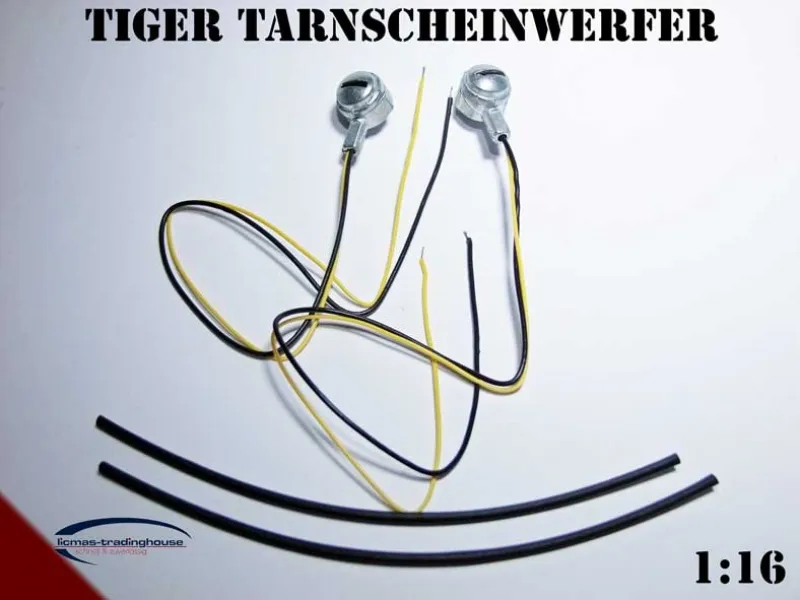 Tiger Tarnscheinwerfer Metall mit LED und Kabel für Heng Long