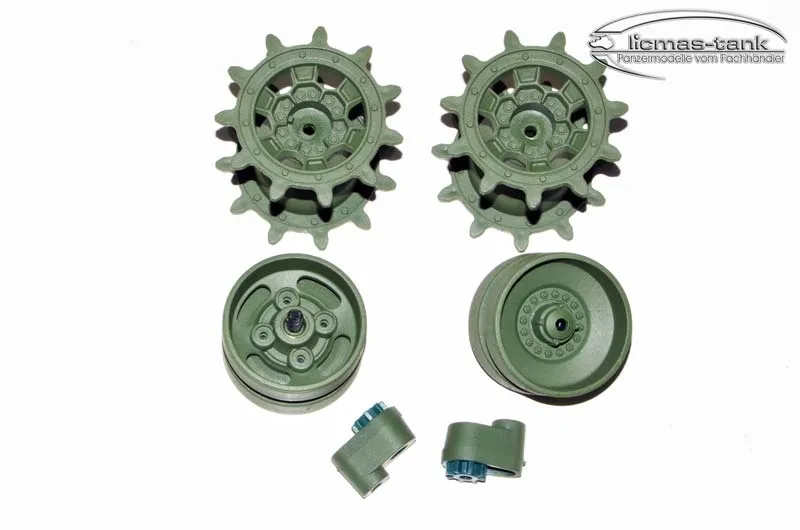 1 pair of plastic control and traction wheels with chain tensioner for RC Tank Leopard 2 A6 Heng Long