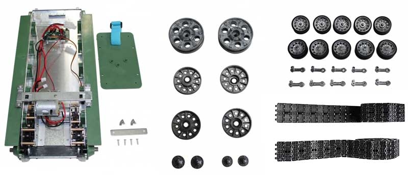 Spar Set: Metallwanne + Stahlgetriebe + Laufrollen + Leit- und Treibraeder + Metallkette T34/85 Taigen 1:16 Spar Set: Metallwanne + Stahlgetriebe + Laufrollen + Leit- und Treibraeder + Metallkette T34/85 Taigen 1:16