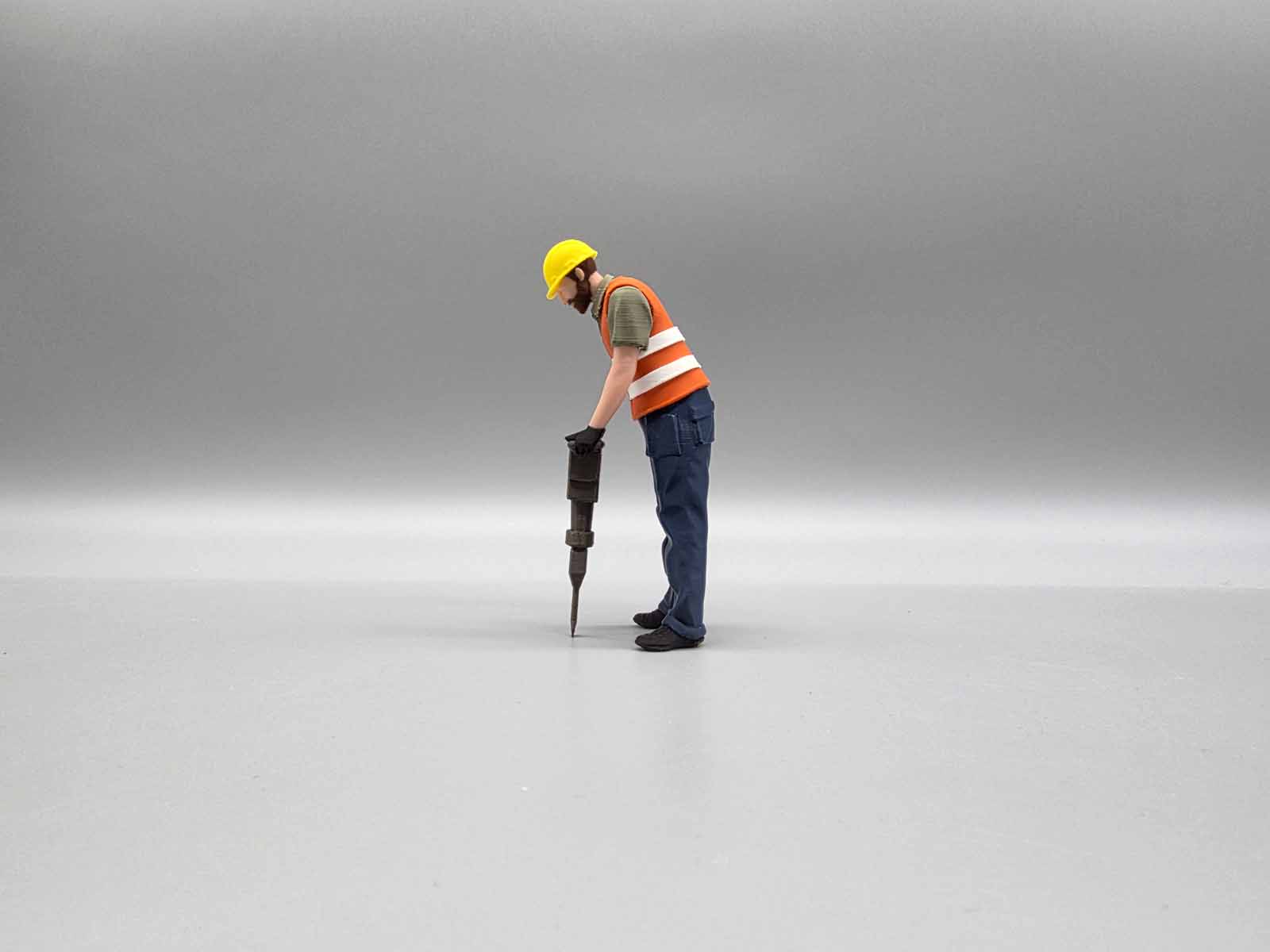 Figur 1/14 farbig Arbeiter Presslufthammer Warnweste Lkw Truck Nutzfahrzeuge Baustelle Modellbau