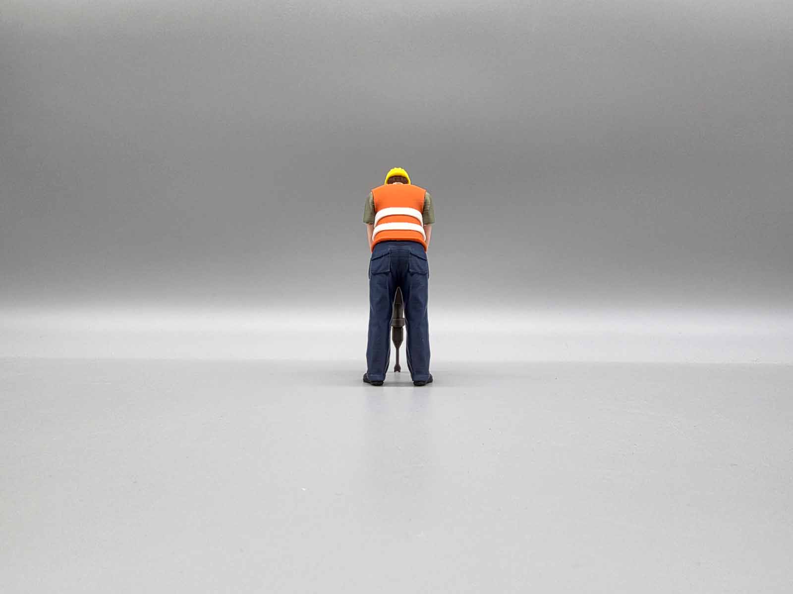 Figur 1/14 farbig Arbeiter Presslufthammer Warnweste Lkw Truck Nutzfahrzeuge Baustelle Modellbau