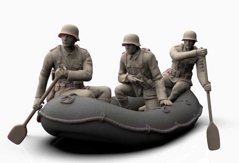 Deutsche Soldaten Wehrmacht im Schlauchboot – unbemalt – für 1:16 Dioramen und RC-Modelle Deutsche Soldaten Wehrmacht im Schlauchboot – unbemalt – für 1:16 Dioramen und RC-Modelle