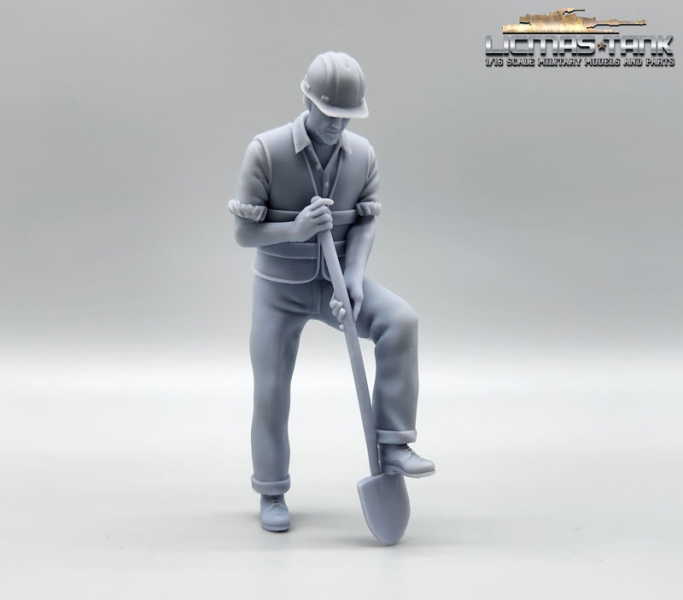 Figur 1/14 Arbeiter Schaufel Warnweste Resin Lkw Truck Nutzfahrzeuge Baustelle Modellbau