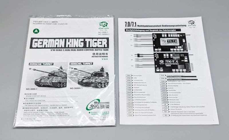 Original Heng Long RC Panzer Königstiger Anleitung 3888 V6.0 / V7.0 mit Zielscheibe