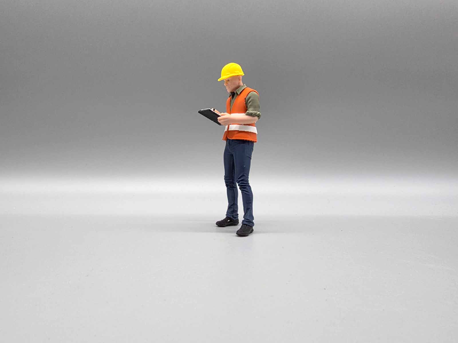 Figur 1/14 Vorarbeiter mit Warnweste und Schreibklatte Lkw Truck Nutzfahrzeuge Baustelle Modellbau