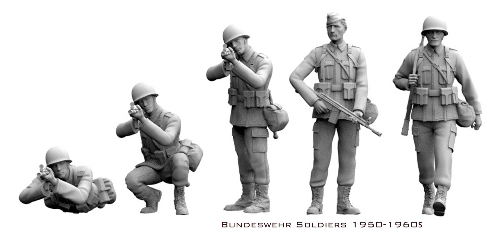 Figuren Bundeswehr Soldaten der 1950er/1960er Jahre – unbemalt – für 1:16 Dioramen und RC-Modelle