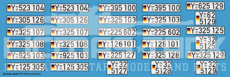 1/16 Decalsatz Kfz-Kennzeichen