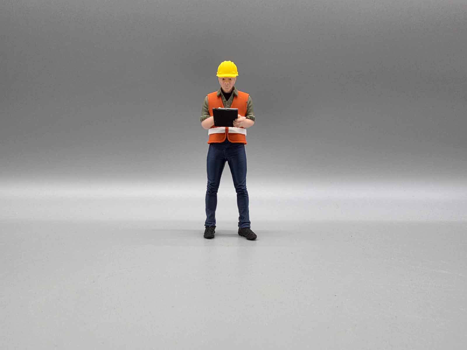 Figur 1/14 Vorarbeiter mit Warnweste und Schreibklatte Lkw Truck Nutzfahrzeuge Baustelle Modellbau