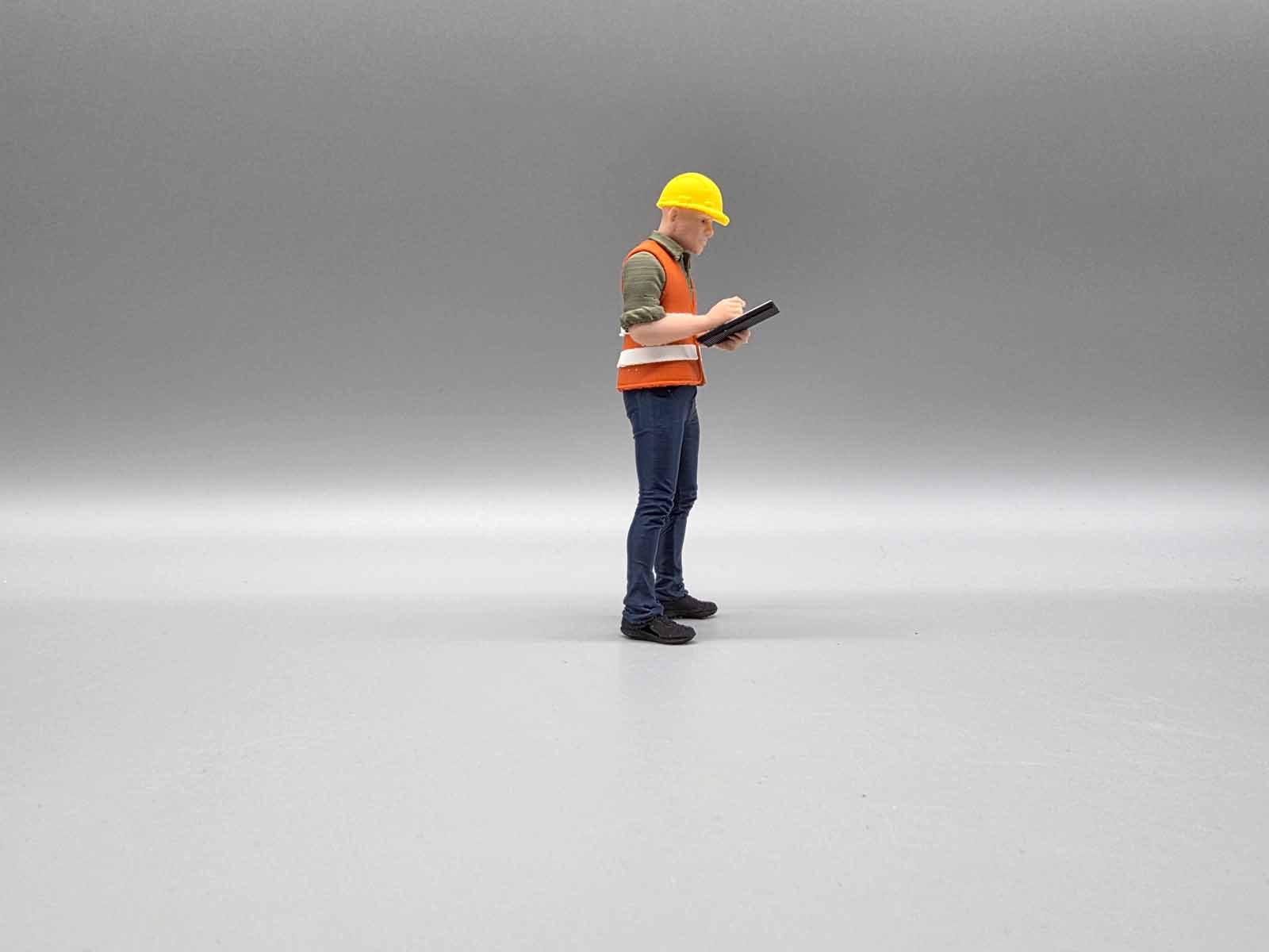 Figur 1/14 Vorarbeiter mit Warnweste und Schreibklatte Lkw Truck Nutzfahrzeuge Baustelle Modellbau