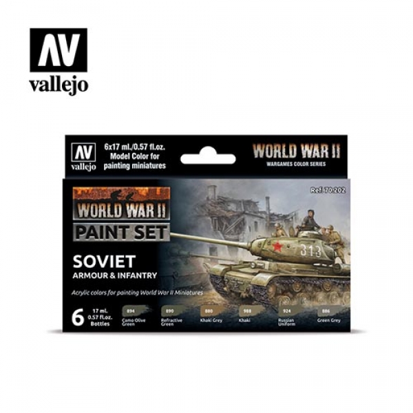 Model Color 70202 Vallejo Farbe 6 x 17ml Farben Set WWII Sovietische Rüstung und Infanterie