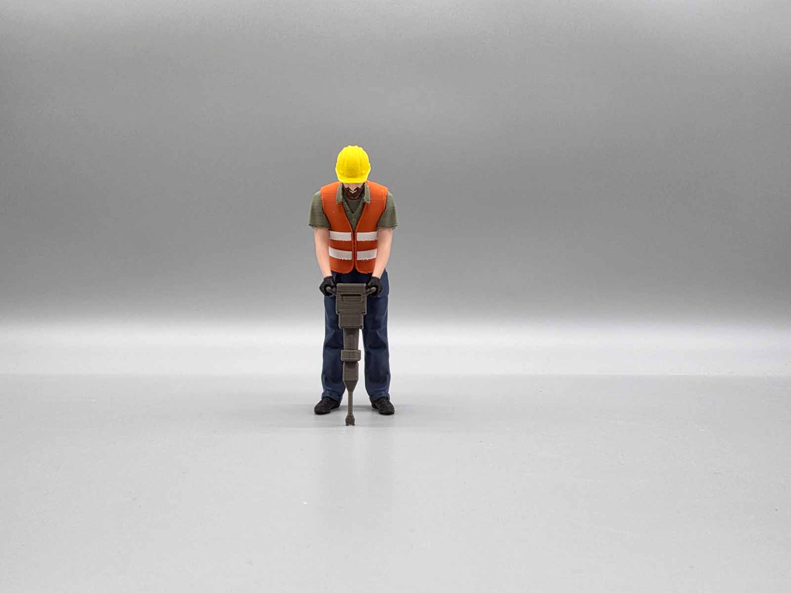 Figur 1/14 farbig Arbeiter Presslufthammer Warnweste Lkw Truck Nutzfahrzeuge Baustelle Modellbau