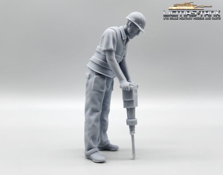 Figur 1/14 Arbeiter Presslufthammer Warnweste Resin Lkw Truck Nutzfahrzeuge Baustelle Modellbau